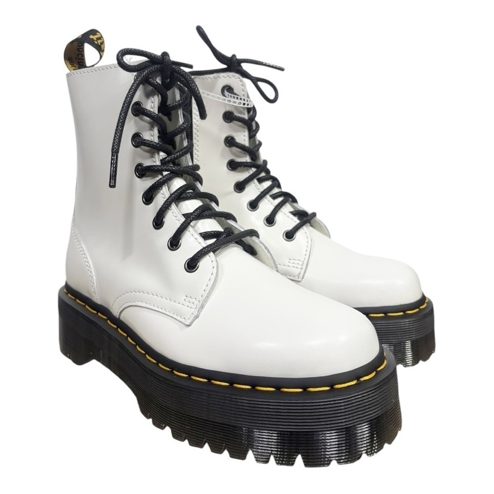 Dr. Martens Jaden Chunky Platform Leather Lace Up Boots White Size 7